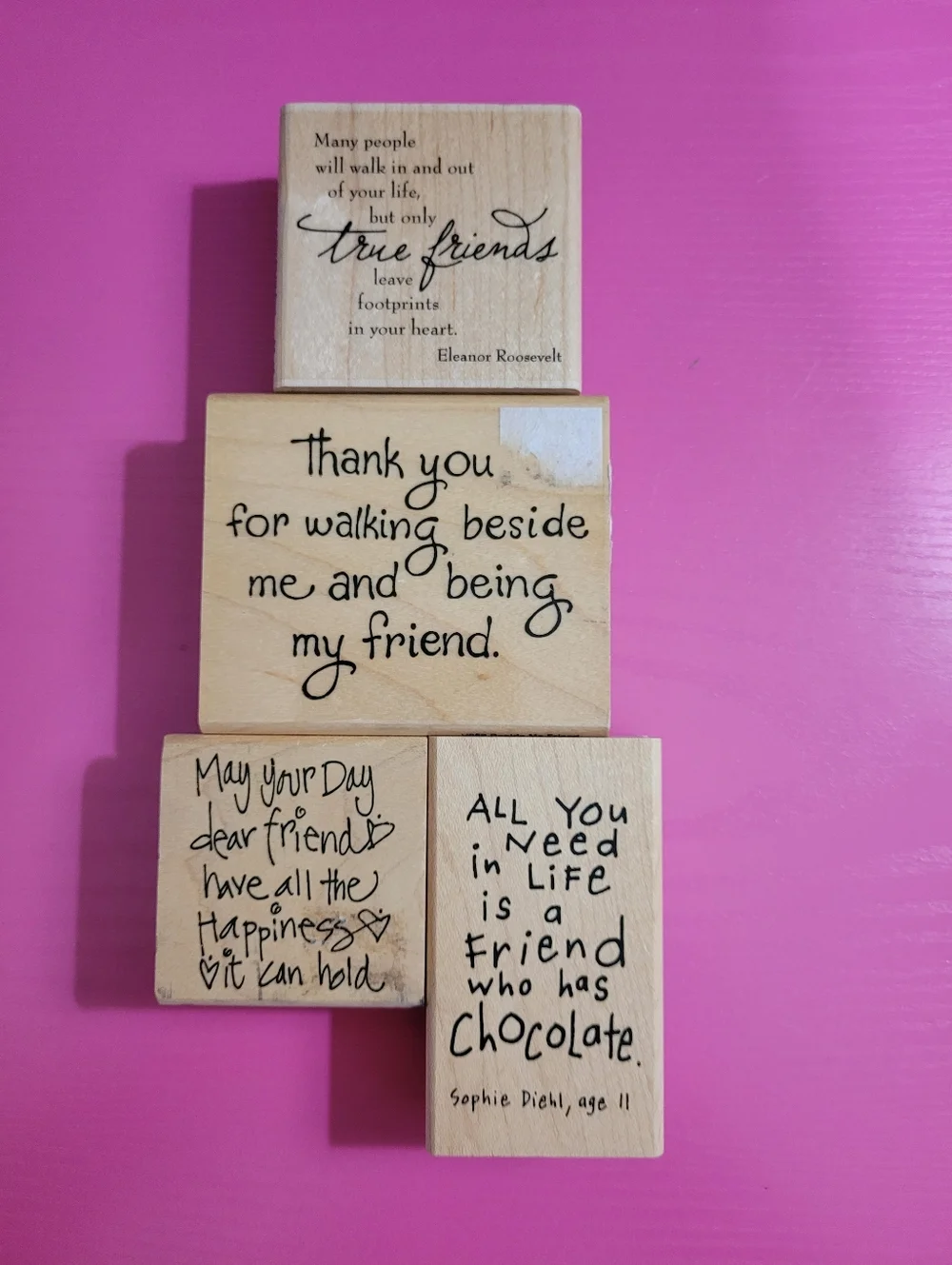 Wooden Rubber Stamp Bundle. Friendship Themed. (0721)